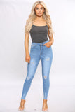 Blue Ripped Zip Hem Skinny Jeans