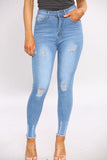 Blue Ripped Zip Hem Skinny Jeans