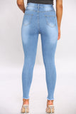 Blue Ripped Zip Hem Skinny Jeans