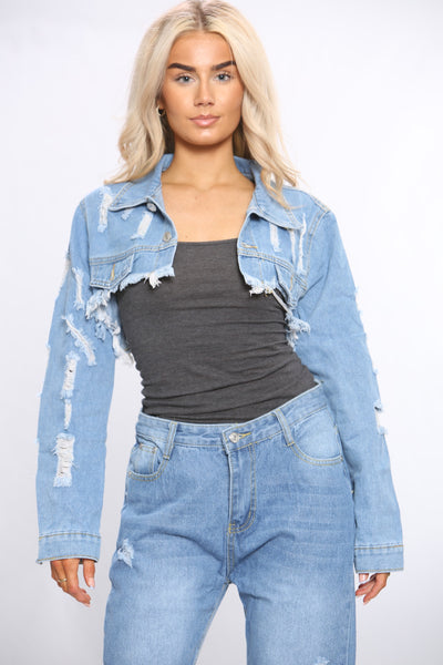 Blue Distressed Denim Jacket