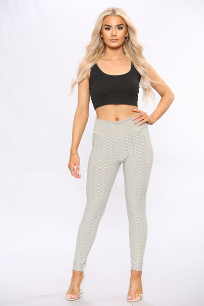 Grey Knotted Waffle Sports Leggings