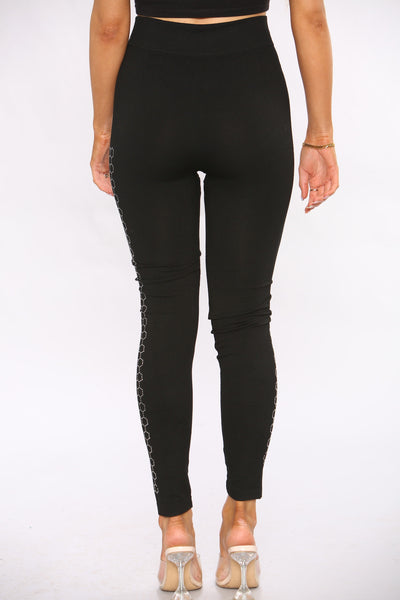 Black Cotton Diamante Side leggings