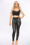 PU Gold Button Detail High Waist Leggings