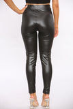 PU Gold Button Detail High Waist Leggings