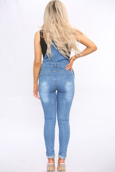 Blue Pocket Front Stretch Denim Dungaree