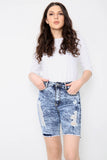 Acid Wash High Waisted Long Denim Shorts