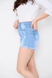 Blue Distressed High Waisted Denim Shorts